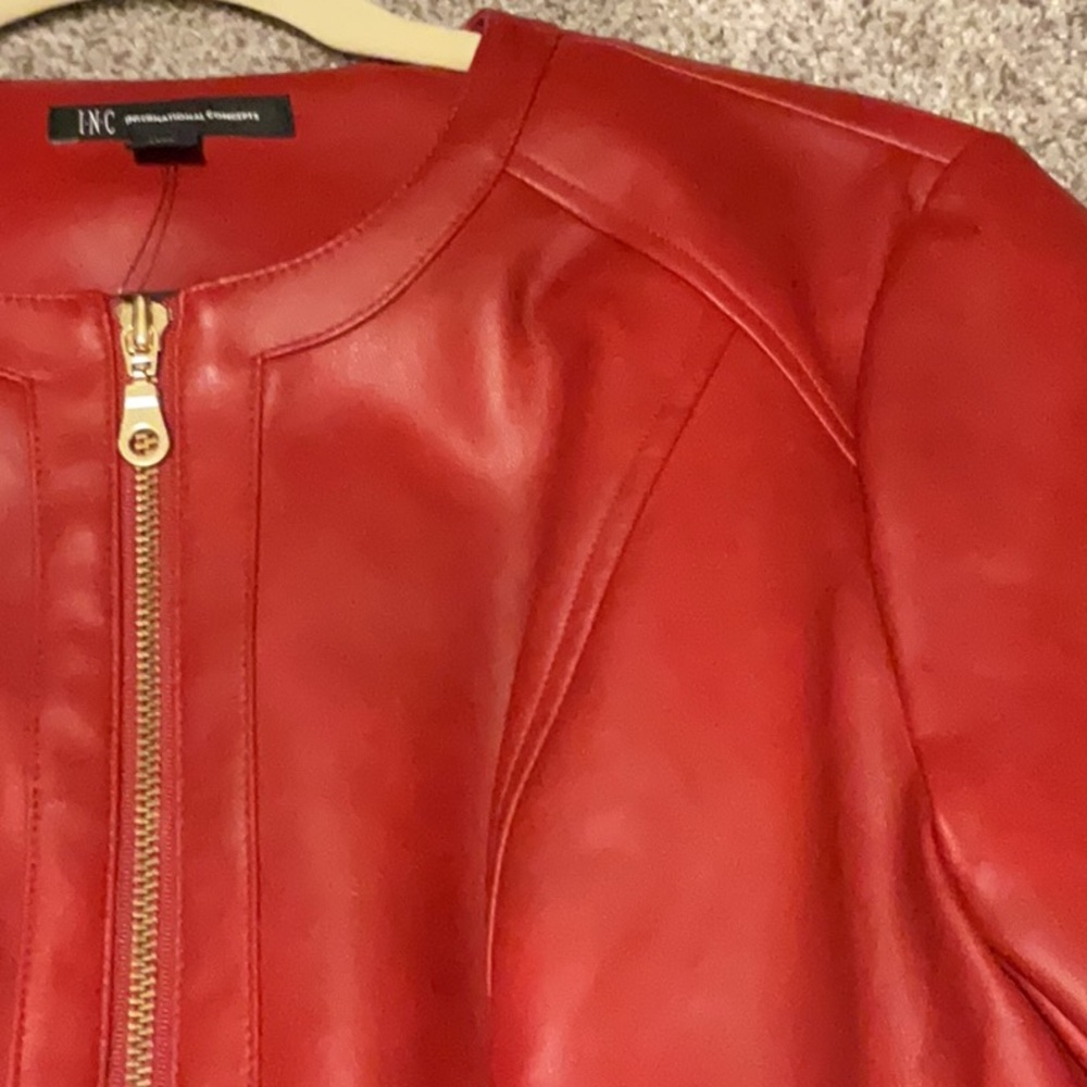 INC International Concepts faux Red Leather Jacket Peplum Style - Picture 10 of 10